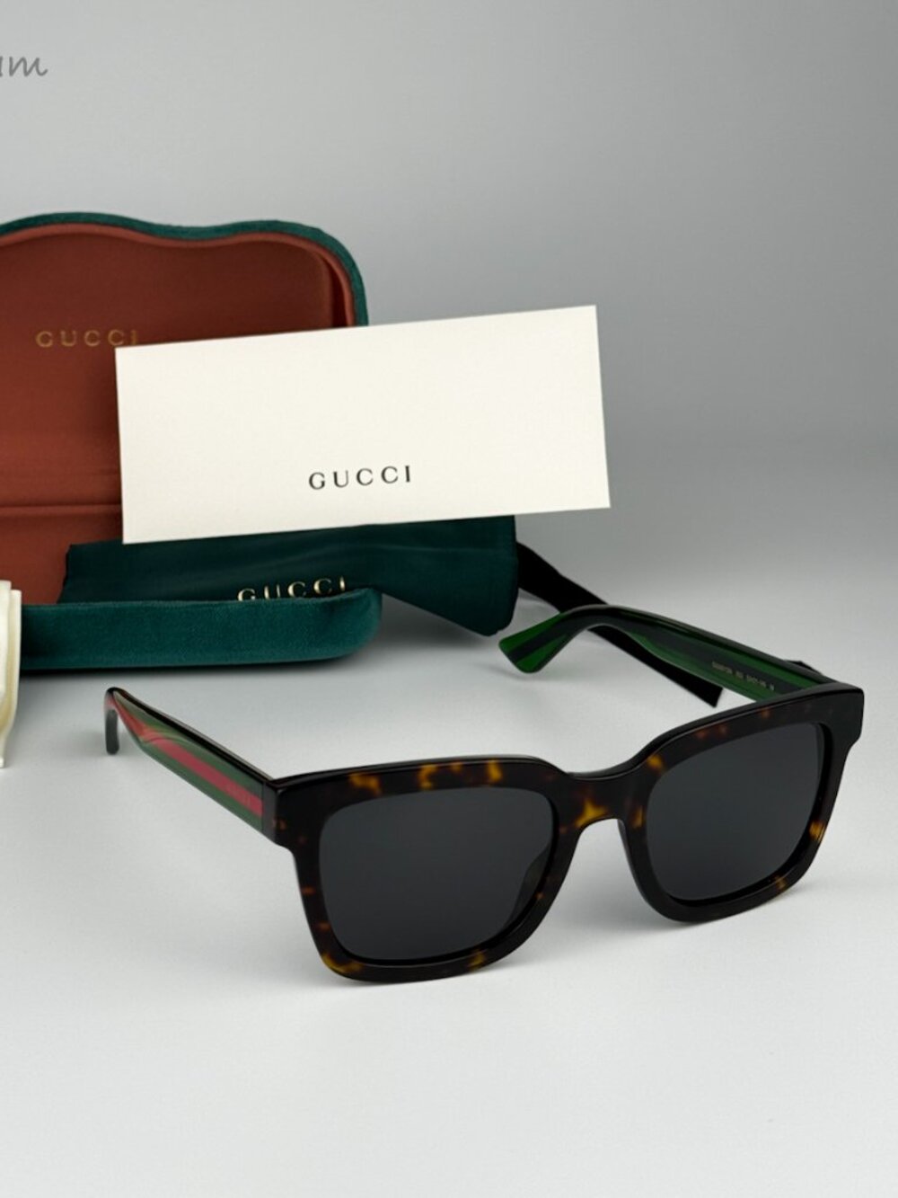 Gucci Women Sunglasses Havana Green Grey Square GG0001SN 003 NEW AUTHENTIC